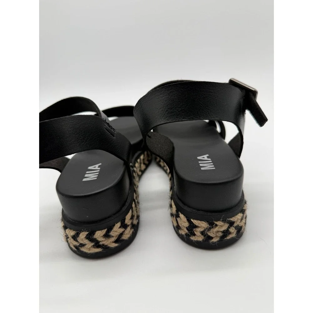 MIA Flylydia Platform Sandal Women 8 Black Excellent Espadrille Lug Sole Strappy